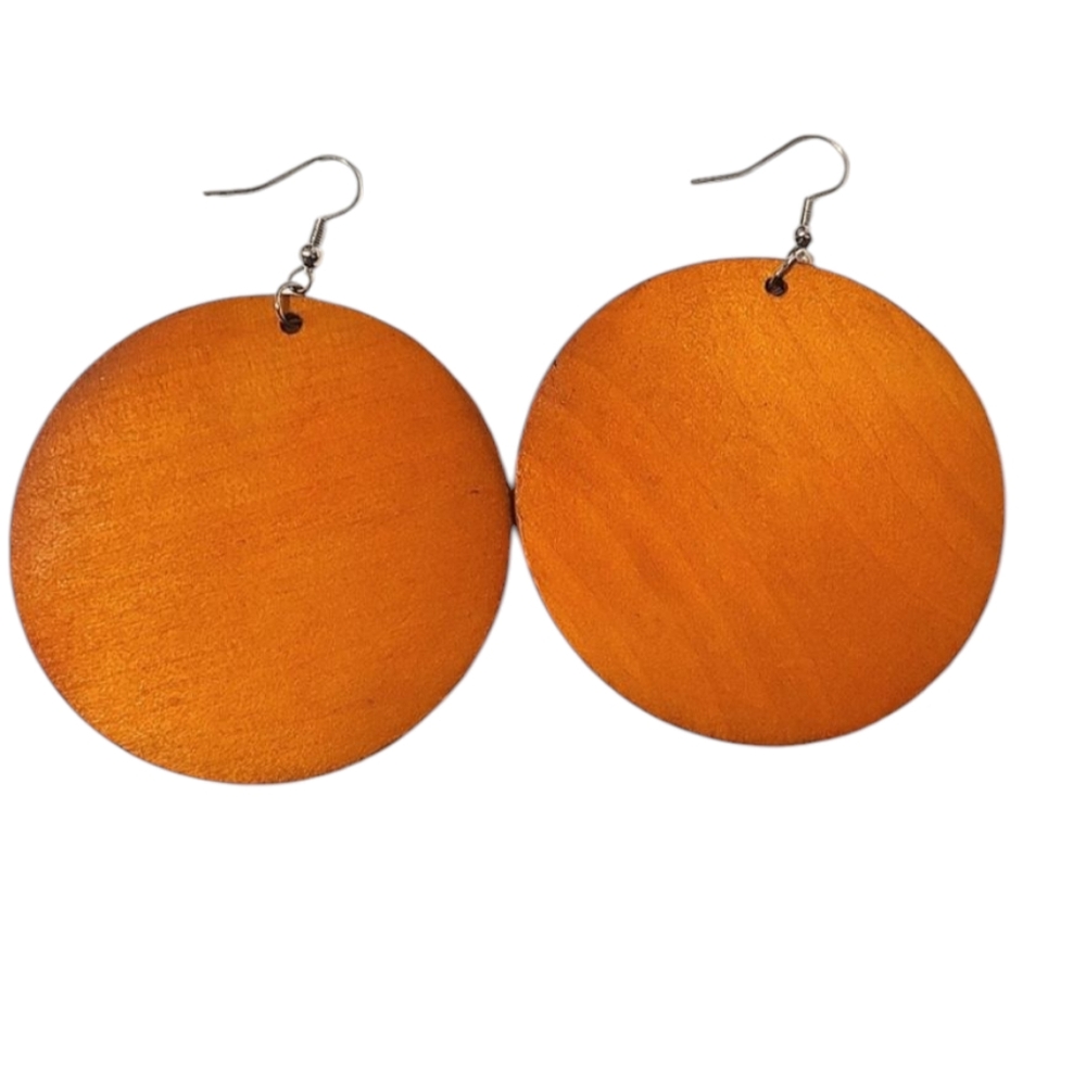 Orange Round Wooden Earrings